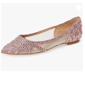 XYD Pinkish Pointed Toe Rhinestone Flats Mesh Slip On Crystal Wedding Bride Shoe